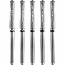 Uni-Ball Signo Pen Broad Metallic Gel Ink Rollerball - 1mm Tip Nib 0.65mm Line - Rubber Grip - UM-153 - Silver - Pack of 5