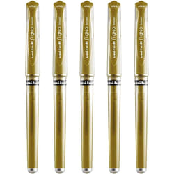Uni-Ball Signo Pen Broad Metallic Gel Ink Rollerball - 1mm Tip Nib 0.65mm Line - Rubber Grip - UM-153 - Gold - Pack of 5