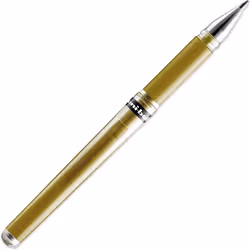 Uni-Ball Signo Pen Broad Metallic Gel Ink Rollerball - 1mm Tip Nib 0.65mm Line - Rubber Grip - UM-153 - Gold - Pack of 5
