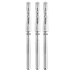 Uni-Ball Signo Pen Broad Metallic Gel Ink Rollerball - 1mm Tip Nib 0.65mm Line - Rubber Grip - UM-153 - White - Pack of 5