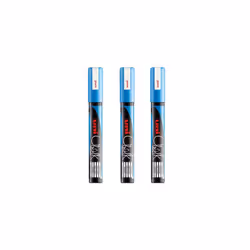 Uni PWE-5M Liquid Chalk Marker Pen - Whiteboard Blackboard Chalkboard - Non Permanent - Light Blue - Pack of 3