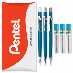 Pentel P200 Automatic Mechanical Pencils - HB Lead - With Refills - Pack of 6 - 0.7mm