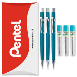 Pentel P200 Automatic Mechanical Pencils - HB Lead - With Refills - Pack of 6 - 0.7mm