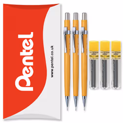Pentel P200 Automatic Mechanical Pencils - HB Lead - With Refills - Pack of 6 - 0.9mm