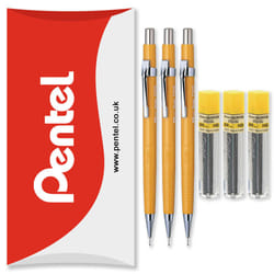 Pentel P200 Automatic Mechanical Pencils - HB Lead - With Refills - Pack of 6 - 0.9mm