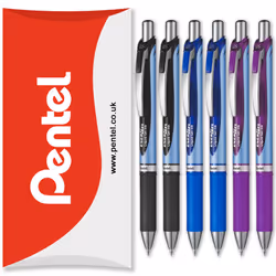 Pentel Energel BLN75 Retractable Gel Ink Rollerball Pen - 0.5mm - Pack of 6 in Pillow Packaging - Black, Blue, Violet