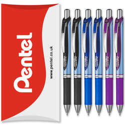 Pentel Energel BLN75 Retractable Gel Ink Rollerball Pen - 0.5mm - Pack of 6 in Pillow Packaging - Black, Blue, Violet