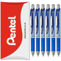 Pentel Energel BLN75 Retractable Gel Ink Rollerball Pen - 0.5mm - Pack of 6 in Pillow Packaging - Blue