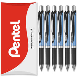Pentel Energel BLN75 Retractable Gel Ink Rollerball Pen - 0.5mm - Pack of 6 in Pillow Packaging - Black