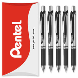 Pentel Energel BL77 Retractable Gel Ink Rollerball Pen - 0.7mm - Pack of 5 in Pillow Packaging - Black