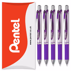 Pentel Energel BL77 Retractable Gel Ink Rollerball Pen - 0.7mm - Pack of 5 in Pillow Packaging - Violet