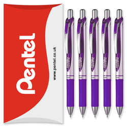 Pentel Energel BL77 Retractable Gel Ink Rollerball Pen - 0.7mm - Pack of 5 in Pillow Packaging - Violet