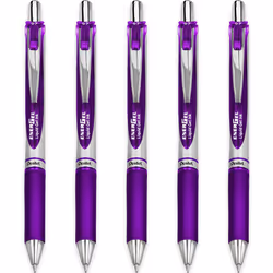 Pentel Energel BL77 Retractable Gel Ink Rollerball Pen - 0.7mm - Pack of 5 in Pillow Packaging - Violet
