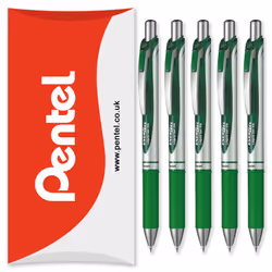 Pentel Energel BL77 Retractable Gel Ink Rollerball Pen - 0.7mm - Pack of 5 in Pillow Packaging - Green