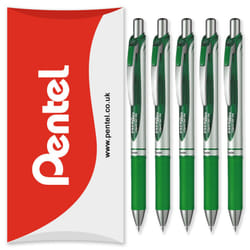 Pentel Energel BL77 Retractable Gel Ink Rollerball Pen - 0.7mm - Pack of 5 in Pillow Packaging - Green