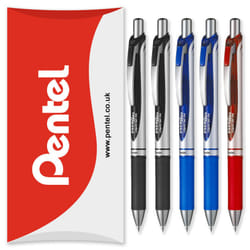 Pentel Energel BL77 Retractable Gel Ink Rollerball Pen - 0.7mm - Pack of 5 in Pillow Packaging - Black, Blue, Red