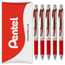 Pentel Energel BL77 Retractable Gel Ink Rollerball Pen - 0.7mm - Pack of 5 in Pillow Packaging - Red