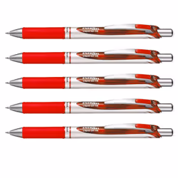 Pentel Energel BL77 Retractable Gel Ink Rollerball Pen - 0.7mm - Pack of 5 in Pillow Packaging - Red