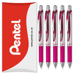 Pentel Energel BL77 Retractable Gel Ink Rollerball Pen - 0.7mm - Pack of 5 in Pillow Packaging - Pink