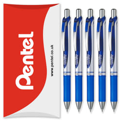 Pentel Energel BL77 Retractable Gel Ink Rollerball Pen - 0.7mm - Pack of 5 in Pillow Packaging - Blue
