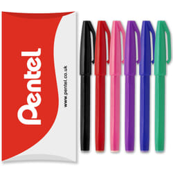Pentel S520 Original Sign Pen Fibre Tip Fineliner Pens - Pack of 6 in Pillow Packaging - Mixed