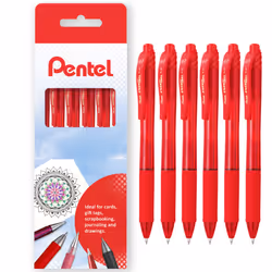 Pentel Energel X BL107 Retractable Gel Rollerball Pens - 0.7mm - Gift Box of 6 - Red