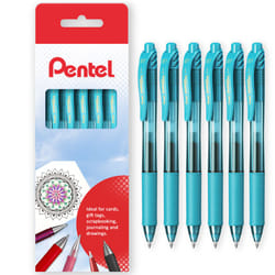 Pentel Energel X BL107 Retractable Gel Rollerball Pens - 0.7mm - Gift Box of 6 - Sky Blue