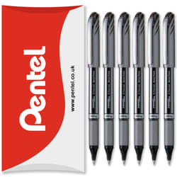 Pentel Energel BL27 Liquid Gel Ink Rollerball Pen - 0.7mm - Pack of 6 in Pillow Packaging - Black