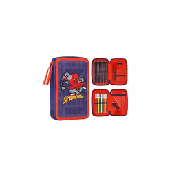 Marvel Spiderman Large Pencil Case, Filled Pencil Case with Coloured Pencils, Pencil Sharpener, Childrens Scissors, Colouring ...