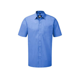 Men'S Plain Cotton Everyday Shirt Casual Collar Short Sleeve - Cornflower Blue, 16.5"