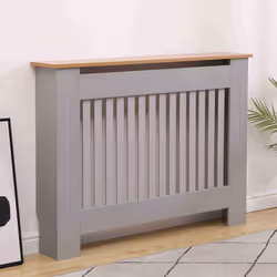 Oypla Medium Grey Wooden Slatted Grill Radiator Cover MDF Cabinet