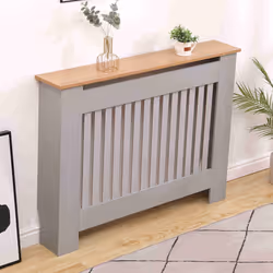 Oypla Medium Grey Wooden Slatted Grill Radiator Cover MDF Cabinet