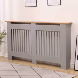Oypla Large Grey Wooden Slatted Grill Radiator Cover MDF Cabinet