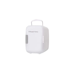Russell Hobbs Mini Fridge RH4CLR1001 4L/6 Can Portable Mini Cooler & Warmer for Drinks, Cosmetics/Makeup/Skincare, AC/DC Power, Retro Style, White,