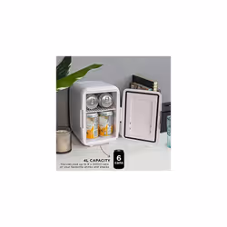 Russell Hobbs Mini Fridge RH4CLR1001 4L/6 Can Portable Mini Cooler & Warmer for Drinks, Cosmetics/Makeup/Skincare, AC/DC Power, Retro Style, White,