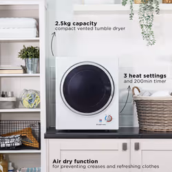 Russell Hobbs Tumble Dryer 2.5kg Small Vented Dryer White RH3VTD800