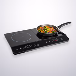 Abode AINDH2003 Portable Double Induction Hob, Digital Dual Control 2.8kW Plug & Play - Black