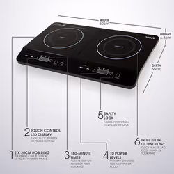 Abode AINDH2003 Portable Double Induction Hob, Digital Dual Control 2.8kW Plug & Play - Black