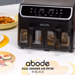 Abode AAF9000, 9L Touch Control Dual Drawer Air Fryer in Black