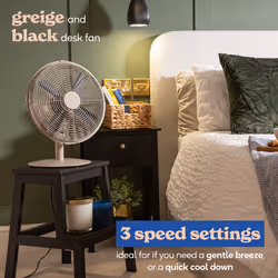 Russell Hobbs Desk Fan Electric in Greige 3 Speed Settings RHMDF1201GR