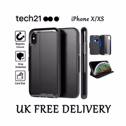 Tech21 Protective Wallet Case for Apple iPhone X/XS Magnetic Closing Cover with Card Storage - Evo Wallet - Black