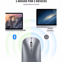 TECKNET Rechargeable Bluetooth Mouse, Slim Silent Wireless Mouse 2.4G/ Bluetooth 5.0/3.0 Portable Cordless Mice with USB Receiver & Type C Adapter 4 A