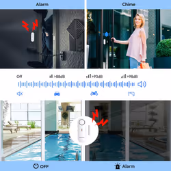 Door Alarm Sensor, Window Alarm Sensors, 2-in-1 Alarm & Chime, 3-level Volume Control, Door Sensor Alarm for Home Security, Wireless Burglar Alarms