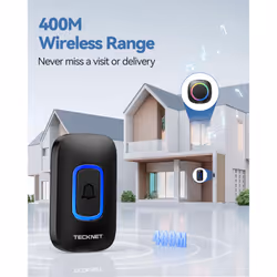 Wireless Doorbell, Plug in Doorbell with RGB Light, IP66 Waterproof Portable Cordless Battery Powered Door Chime Kit, 400M Wireless Range, 60 Chimes &