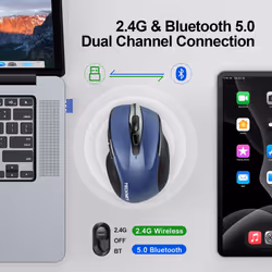 Bluetooth Mouse, Rechargeable Bluetooth Wireless Mouse(Tri-Mode: BT 5.0/3.0+2.4G), 4800DPI Adjustable, Silent Ergonomic Wireless Mouse for Laptop PC