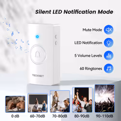 Wireless Doorbell, Door Bells Wireless IP65 Waterproof Battery Operated Cordless Door Chime Kit up to 1300ft Long Range with 60 Melodies & 5-Level