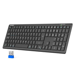 Wireless Keyboard, Rechargeable 2.4GHz USB Bluetooth Keyboard for 4 Multi Devices, Ultra Slim Full Size UK Layout Keyboards for Computer, Laptop,