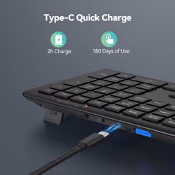 Wireless Keyboard, Rechargeable 2.4GHz USB Bluetooth Keyboard for 4 Multi Devices, Ultra Slim Full Size UK Layout Keyboards for Computer, Laptop,