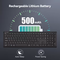 Wireless Keyboard, Rechargeable 2.4GHz USB Bluetooth Keyboard for 4 Multi Devices, Ultra Slim Full Size UK Layout Keyboards for Computer, Laptop,