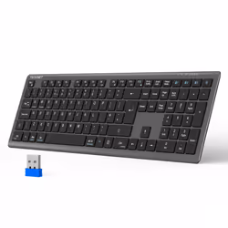 Wireless Keyboard, Rechargeable 2.4GHz USB Bluetooth Keyboard for 4 Multi Devices, Ultra Slim Full Size UK Layout Keyboards f ...